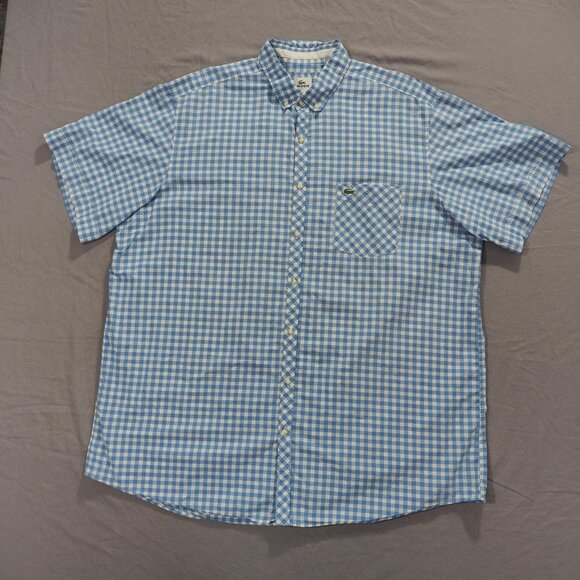 Lacoste Shirt Mens XLT Gingham Check Plaid Button Down Classic Pocket Dress - Picture 1 of 11